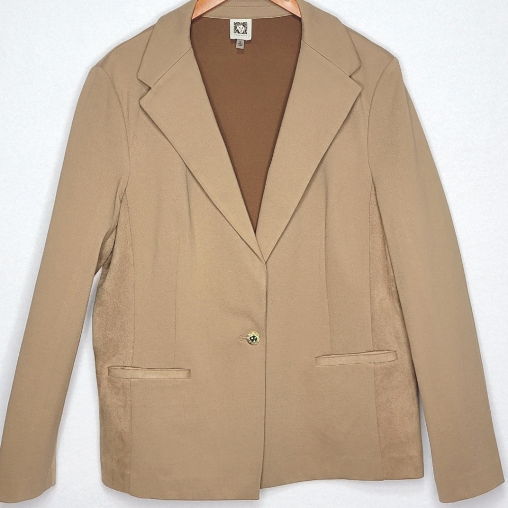 Anne Klein‎ Blazer w/ Stretch Knit & Faux Suede Combination Fabric Size XL #580